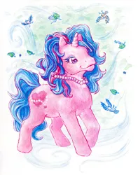 Size: 500x634 | Tagged: safe, artist:annapommes, derpibooru import, bangles (g1), pony, unicorn, g1, so soft, solo, toy, traditional art