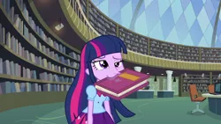 Size: 1920x1080 | Tagged: safe, derpibooru import, screencap, twilight sparkle, equestria girls, equestria girls (movie), berk, book, drool, humans doing horse things, library, majestic as fuck, mouth hold