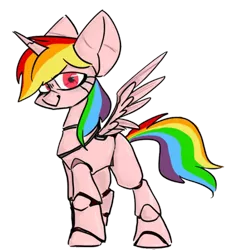 Size: 750x779 | Tagged: safe, artist:咕咕莲, derpibooru import, oc, oc:rainbow.s.h.y., unofficial characters only, pony, robot, robot pony, unicorn, 2019 community collab, derpibooru community collaboration, simple background, solo, transparent background