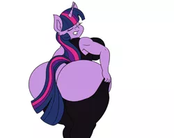 Size: 1200x950 | Tagged: anthro, artist:mad'n evil, ass, breasts, busty twilight sparkle, butt, clothes, derpibooru import, female, hips, huge butt, impossibly large butt, large butt, simple background, solo, solo female, struggle, suggestive, the ass was fat, thighlight sparkle, thighs, thunder thighs, twibutt, twilight has a big ass, twilight sparkle, unguligrade anthro, wide hips