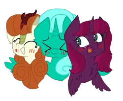 Size: 1320x1080 | Tagged: safe, artist:徐詩珮, derpibooru import, autumn blaze, fizzlepop berrytwist, glitter drops, tempest shadow, alicorn, kirin, pony, my little pony: the movie, sounds of silence, alicornified, awwtumn blaze, base used, cute, eyes closed, female, glitterbetes, glitterblaze, glittercorn, glittershadow, glittershadowblaze, lesbian, polyamory, polygamy, race swap, shipping, tempestbetes, tempestblaze, tempesticorn, trio