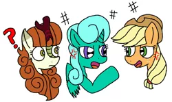 Size: 520x310 | Tagged: safe, artist:徐詩珮, derpibooru import, applejack, autumn blaze, glitter drops, alicorn, earth pony, kirin, pony, my little pony: the movie, sounds of silence, angry, applejack's hat, autumnjack, autumnjack vs glitterblaze, cowboy hat, female, fight, glitterblaze, glittercorn, hat, lesbian, love triangle, shipping