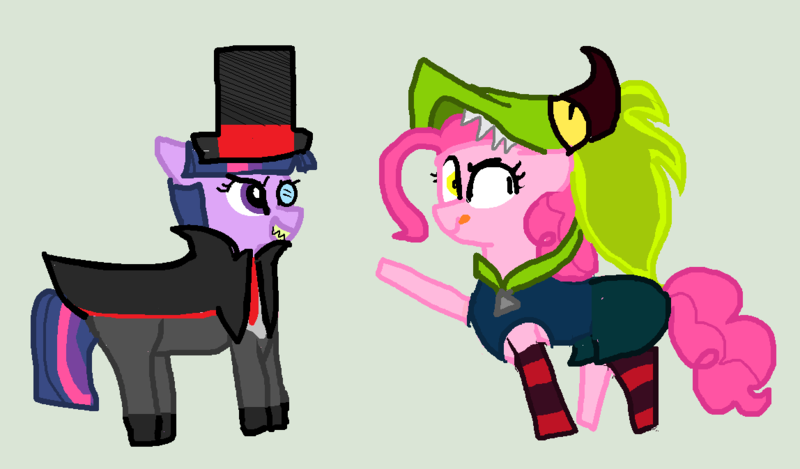 Size: 1148x673 | Tagged: safe, artist:star-melodyyt, derpibooru import, pinkie pie, twilight sparkle, black hat (villainous), clothes, cosplay, costume, demencia, female, latin american, lesbian, melissa gedeón, shipping, spanish, twinkie, villainous, voice actor reference