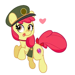 Size: 1200x1200 | Tagged: safe, artist:turtlefarminguy, derpibooru import, apple bloom, earth pony, pony, cutie mark, female, filly, filly guides, hat, heart, simple background, solo, the cmc's cutie marks, transparent background