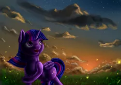 Size: 1024x715 | Tagged: alicorn, artist:com3tfire, cloud, derpibooru import, safe, solo, sunset, twilight sparkle, twilight sparkle (alicorn)