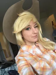 Size: 768x1024 | Tagged: applejack, applejack's hat, clothes, cosplay, costume, cowboy hat, derpibooru import, hat, human, irl, irl human, photo, safe