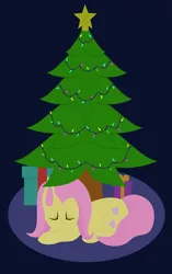 Size: 1883x3000 | Tagged: safe, artist:alltimemine, derpibooru import, fluttershy, pegasus, pony, christmas, christmas star, christmas tree, cutie mark, dark, eyes closed, female, garland, hearth's warming, hearth's warming tree, holiday, hooves, inkscape, lineless, mare, night, present, prone, sleeping, solo, tree, vector, wings
