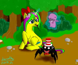 Size: 9000x7472 | Tagged: safe, artist:liksaira, derpibooru import, oc, pony, spider, unicorn, zerg, absurd resolution, carbotzerg, cute, don't starve, fluttershout, friends, herobrine, magic, my little pony, path, starcraft, starcraft 2, tree, walk