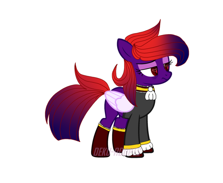 Size: 987x809 | Tagged: safe, artist:deku-adopts, derpibooru import, oc, oc:lady nightfall, unofficial characters only, pegasus, pony, vampire, vampony, clothes, coat, cuffs (clothes), eyeshadow, female, heart eyes, makeup, mare, multicolored hair, signature, simple background, socks, solo, transparent background, watermark, wingding eyes