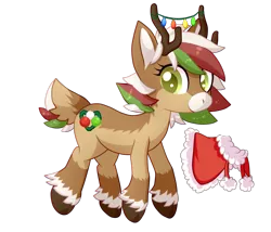 Size: 1400x1200 | Tagged: antlers, artist:chibi-ban, christmas, christmas lights, clothes, coat, deer, deer oc, derpibooru import, female, fluffy, holiday, oc, oc:olive (reindeer), raised hoof, reindeer, safe, simple background, solo, transparent background, unofficial characters only, unshorn fetlocks