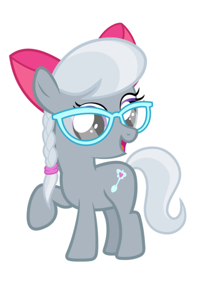 Size: 4000x5607 | Tagged: safe, artist:piranhaplant1, derpibooru import, edit, editor:slayerbvc, vector edit, silver spoon, earth pony, pony, accessory swap, apple bloom's bow, bow, female, filly, glasses, hair bow, missing accessory, raised hoof, simple background, solo, transparent background, vector