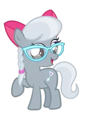 Size: 4000x5607 | Tagged: safe, artist:piranhaplant1, derpibooru import, edit, editor:slayerbvc, vector edit, silver spoon, earth pony, pony, accessory swap, apple bloom's bow, bow, female, filly, glasses, hair bow, missing accessory, raised hoof, simple background, solo, transparent background, vector