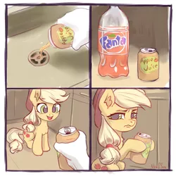 Size: 2160x2160 | Tagged: safe, artist:inowiseei, derpibooru import, applejack, earth pony, human, pony, annoyed, apple juice, applejack is not amused, applejack's hat, betrayal, bottle, chest fluff, comic, cowboy hat, cruel, cute, dishonorapple, ear fluff, eye clipping through hair, eyes on the prize, fanta, female, fluffy, freckles, frown, glare, hair tie, hand, happy, hat, high res, hoof hold, indoors, jackabetes, juice, kitchen, looking at you, mare, meme, moral event horizon, offscreen character, open mouth, ponified meme, ponytail, pov, prank, pure unfiltered evil, sad, sink, sitting, smiling, soda, solo focus, stetson, subverted meme, this will end in death, this will end in pain, this will end in tears, this will end in tears and/or death, this will not end well, treason, trick, trickery, unamused, unhapplejack, wall of tags, wavy mouth, you monster