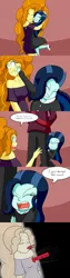 Size: 1000x4000 | Tagged: safe, artist:jake heritagu, derpibooru import, adagio dazzle, chancellor neighsay, oc, oc:dolly dusk, comic:aria's archives, equestria girls, blood, clothes, comic, dagger to the heart, dialogue, dress, equestria girls-ified, female, hug, male, parent:chancellor neighsay, parent:sonata dusk, speech bubble