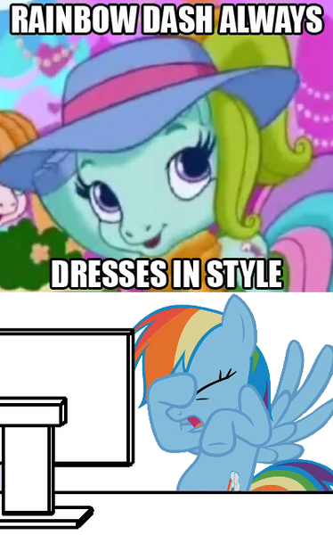 Size: 400x641 | Tagged: artist needed, computer, computer meme, derpibooru import, exploitable meme, g3.5, meme, rainbow dash, rainbow dash always dresses in style, rainbow dash (g3), reaction image, safe