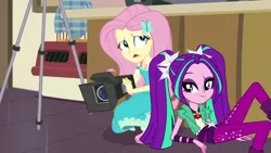 Size: 1280x720 | Tagged: safe, artist:bigpurplemuppet99, derpibooru import, aria blaze, fluttershy, equestria girls, equestria girls series, outtakes (episode), ariashy, camera, female, flutterblaze, geode of fauna, lesbian, magical geodes, shipping, tripod