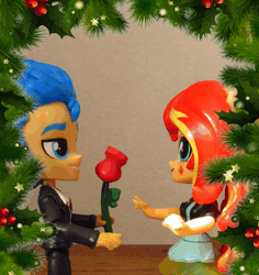 Size: 540x572 | Tagged: safe, artist:whatthehell!?, derpibooru import, flash sentry, sunset shimmer, equestria girls, animated, clothes, doll, equestria girls minis, eqventures of the minis, female, flashimmer, gif, guitar, irl, male, merry christmas, musical instrument, photo, ponied up, shipping, stop motion, straight, toy, tuxedo