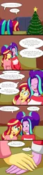 Size: 1000x4053 | Tagged: safe, artist:jake heritagu, derpibooru import, aria blaze, sunset shimmer, comic:aria's archives, equestria girls, christmas, christmas tree, clothes, comic, female, flashback, hat, holiday, lesbian, shipping, sunblaze, tree