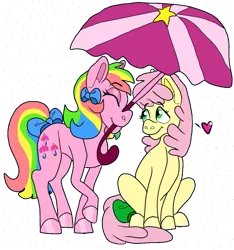 Size: 865x924 | Tagged: artist:honeytediz, derpibooru import, duo, female, g1, lesbian, parasol (g1), posey, rainbow ponies, safe, shipping, umbrella