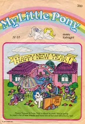 Size: 593x861 | Tagged: book, comic:my little pony (g1), cover, derpibooru import, dressup, g1, happy hooves, happy new year, holiday, locket the pony naut, majesty, official comic, paradise estate, safe, spacesuit, surprise, whizzer, wind whistler