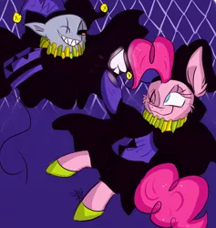 Size: 1820x1920 | Tagged: safe, artist:outtdarkner, derpibooru import, pinkie pie, pony, crossover, deltarune, jevil, ruff (clothing), undertale