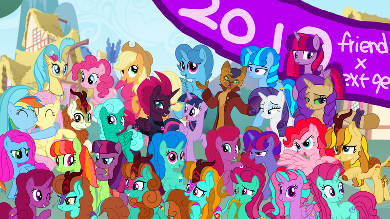 Size: 1920x1080 | Tagged: safe, artist:徐詩珮, derpibooru import, applejack, autumn blaze, capper dapperpaws, fizzlepop berrytwist, fluttershy, glitter drops, pinkie pie, princess skystar, rainbow dash, rarity, spring rain, tempest shadow, twilight sparkle, twilight sparkle (alicorn), oc, alicorn, earth pony, hippogriff, hybrid, kirin, pegasus, pony, unicorn, my little pony: the movie, sounds of silence, 2019, alicornified, autumnjack, capperity, eye scar, female, flutterdash, glitterblaze, glittershadow, half-siblings, happy new year, happy new year 2019, holiday, interspecies offspring, kirin oc, lesbian, magical lesbian spawn, male, mane six, next gen mane six, next generation, offspring, parent:applejack, parent:autumn blaze, parent:capper, parent:fluttershy, parent:glitter drops, parent:pinkie pie, parent:princess skystar, parent:rainbow dash, parent:rarity, parent:spring rain, parent:tempest shadow, parent:twilight sparkle, parents:autumnjack, parents:capperity, parents:flutterdash, parents:glitterblaze, parents:glittershadow, parents:skypie, parents:springdrops, parents:springshadow, parents:tempestlight, race swap, scar, shipping, siblings, sisters, skypie, springdrops, springshadow, straight, tempest shadow's friends, tempestlight