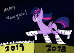 Size: 1400x1000 | Tagged: safe, artist:zouyugi, derpibooru import, twilight sparkle, twilight sparkle (alicorn), alicorn, pony, alternate cutie mark, dot eyes, happy new year, holiday, solo, spikes
