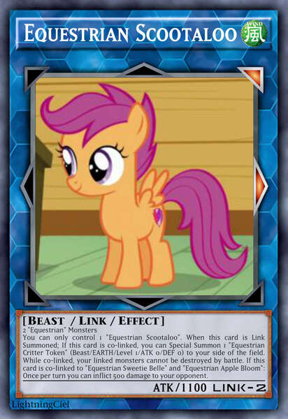 Size: 813x1185 | Tagged: safe, artist:lightningciel, derpibooru import, scootaloo, pegasus, pony, card, female, filly, yu-gi-oh!, yugioh card