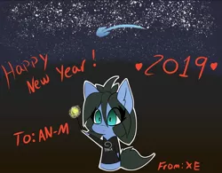 Size: 1500x1168 | Tagged: safe, artist:exxie, derpibooru import, oc, oc:reflect decrypt, unofficial characters only, earth pony, pony, chibi, female, new year, simple background, solo, sparkler (candle)