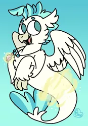 Size: 739x1062 | Tagged: artist:sandwichbuns, classical hippogriff, derpibooru import, hippogriff, magic, male, safe, seapony (g4), solo, terramar, transformation