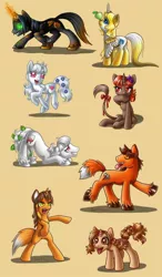Size: 596x1024 | Tagged: safe, artist:dany-the-hell-fox, derpibooru import, oc, oc:bolesław, oc:diana, oc:emilia, oc:józef, oc:mirosława, oc:witold, oc:ziojlara, oc:złata, ponified, unofficial characters only, alicorn, earth pony, pony, unicorn, alicorn oc, apple, balancing, bipedal, blood, bow, chest fluff, colored, colored hooves, colored wings, cute, cutie mark, eyes closed, face down ass up, female, floppy ears, flower, flower in hair, flower in tail, food, fox tail, glowing horn, grin, hoof fluff, hooves, horn, leaf, lidded eyes, looking up, magic, male, mare, open mouth, shadow, simple background, sitting, smiling, spread wings, stallion, tail bow, teeth, tongue out, wings