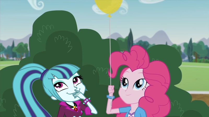 Size: 2000x1124 | Tagged: safe, artist:ktd1993, derpibooru import, edit, edited screencap, screencap, pinkie pie, sonata dusk, equestria girls, balloon, female, lesbian, pinata (ship), shipping