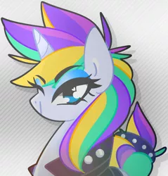 Size: 1026x1074 | Tagged: safe, artist:euphoriapony, derpibooru import, rarity, pony, unicorn, it isn't the mane thing about you, alternate hairstyle, bust, cute, female, heart eyes, mare, one eye closed, punk, raribetes, raripunk, solo, wingding eyes, wink