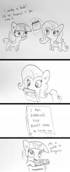 Size: 832x2048 | Tagged: safe, artist:tjpones, derpibooru import, fluttershy, twilight sparkle, twilight sparkle (alicorn), alicorn, pegasus, pony, sparkles! the wonder horse!, black and white, book, comic, dialogue, ear fluff, female, grayscale, hoof hold, lineart, magic, mare, money, monochrome, purse, refuge in audacity, robbery, simple background, telekinesis, traditional art