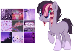 Size: 1079x741 | Tagged: safe, artist:adoptprince, artist:milkteasour, derpibooru import, oc, oc:nebula neon, unofficial characters only, alien, earth pony, pony, base used, blaze (coat marking), car, female, hairclip, mare, moodboard, multicolored hair, night, raised hoof, sign, simple background, sky, solo, transparent background, ufo