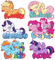Size: 1500x1639 | Tagged: safe, artist:darkodraco, derpibooru import, applejack, fluttershy, pinkie pie, rainbow dash, rarity, twilight sparkle, twilight sparkle (alicorn), alicorn, earth pony, pegasus, pony, unicorn, applejack's hat, cowboy hat, derp, element of generosity, element of honesty, element of kindness, element of laughter, element of loyalty, element of magic, elements of harmony, female, freckles, hat, mane six, mare, silly, silly pony, simple background, smiling, solo, spread wings, tongue out, white background, wings