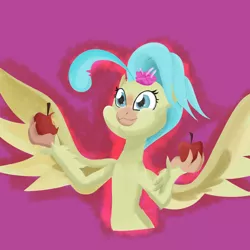 Size: 7000x7000 | Tagged: absurd resolution, apple, artist:chedx, aweeg*, cute, derpibooru import, female, food, hippogriff, my little pony: the movie, princess skystar, puffy cheeks, purple background, safe, simple background, skyabetes, solo