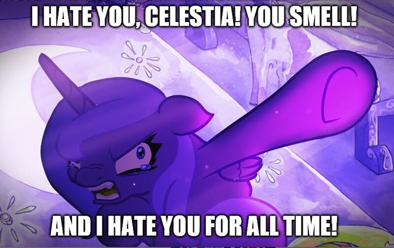 Size: 1219x767 | Tagged: alicorn, angry, avatar the last airbender, caption, crying, derpibooru import, emo, image macro, lullaby for a princess, meme, op isn't even trying anymore, pointing, princess luna, reference, safe, solo, text, the ember island players