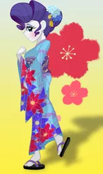 Size: 1900x3200 | Tagged: safe, artist:geraritydevillefort, derpibooru import, rarity, equestria girls, alternate hairstyle, clothes, feet, female, kimono (clothing), sandals, solo