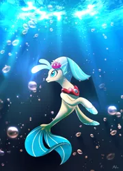 Size: 1800x2500 | Tagged: artist:renokim, bubble, derpibooru import, female, lonely, my little pony: the movie, ocean, princess skystar, safe, seapony (g4), smiling, solo, underwater