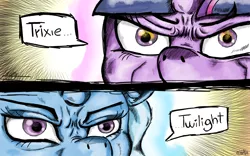 Size: 1280x800 | Tagged: artist:valemjj, derpibooru import, is that a jojo reference?, jojo reference, jojo's bizarre adventure, safe, trixie, twilight sparkle