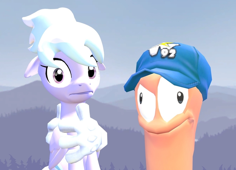 Size: 1500x1080 | Tagged: safe, artist:tbwinger92, derpibooru import, cloudchaser, pony, worm, 3d, baseball cap, cap, crossover, gmod, hat, worms, worms (video game)