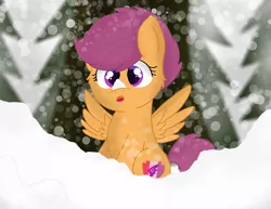 Size: 3300x2550 | Tagged: safe, artist:skyflys, derpibooru import, scootaloo, pegasus, pony, cute, cutealoo, cutie mark, female, filly, snow, spread wings, the cmc's cutie marks, wings
