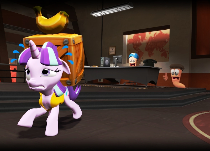 Size: 1500x1080 | Tagged: safe, artist:tbwinger92, derpibooru import, starlight glimmer, pony, worm, 3d, baseball cap, beret, cap, gmod, hat, worms, worms (video game)