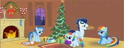 Size: 900x351 | Tagged: safe, artist:selecteddash, derpibooru import, rainbow dash, soarin', oc, oc:ragtag, oc:shooting star, family, female, hearth's warming eve, male, offspring, parent:rainbow dash, parent:soarin', parents:soarindash, shipping, soarindash, straight