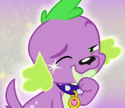 Size: 1243x1079 | Tagged: safe, derpibooru import, screencap, spike, spike the regular dog, dog, equestria girls, equestria girls series, reboxing with spike!, spoiler:eqg series (season 2), bishie sparkles, cropped, cute, looking at you, male, one eye closed, paws, smiling, solo, spikabetes, spike's dog collar, wink