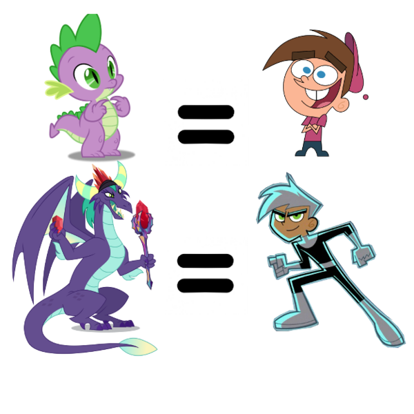 Size: 626x626 | Tagged: bloodstone scepter, comparison, danny phantom, derpibooru import, dragon, fairly odd parents, gaius (dragon), safe, simple background, spike, timmy turner, transparent background