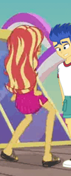 Size: 195x479 | Tagged: safe, derpibooru import, edit, edited screencap, screencap, flash sentry, sunset shimmer, equestria girls, equestria girls series, i'm on a yacht, spoiler:eqg series (season 2), animated, ass, bunset shimmer, butt, butt shake, clothes, converse, dancing, dress, female, flashimmer, gif, male, shipping, shoes, straight, sunset shimmy