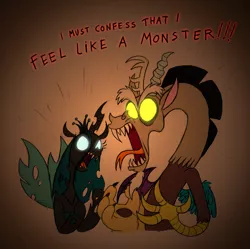 Size: 1200x1197 | Tagged: artist:mickeymonster, derpibooru import, discord, lyrics, monster, queen chrysalis, safe, skillet, skillet (band), song reference, text