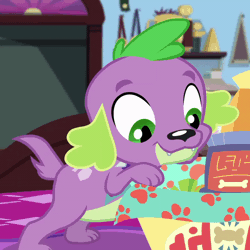 Size: 800x800 | Tagged: safe, derpibooru import, screencap, spike, spike the regular dog, dog, equestria girls, equestria girls series, reboxing with spike!, spoiler:eqg series (season 2), animated, clothes, collar, cropped, cute, fangs, gif, gift art, green eyes, looking at you, loop, paws, smiling, spikabetes, tail, tail wag, treats
